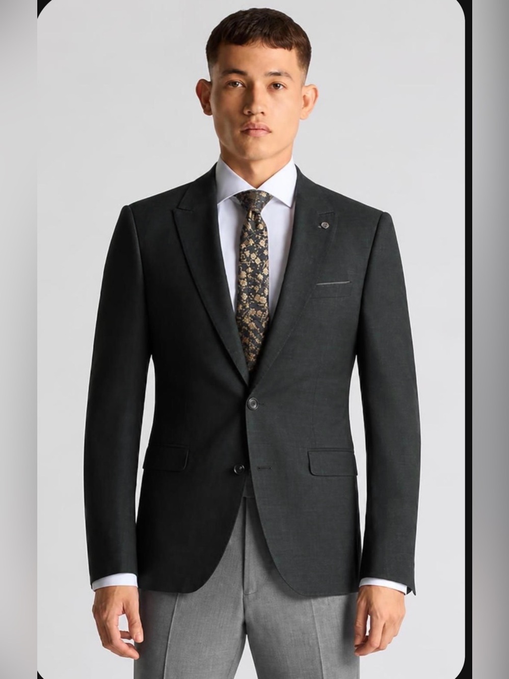 Men's Dark Gray Green Classic Two-Button Blazer